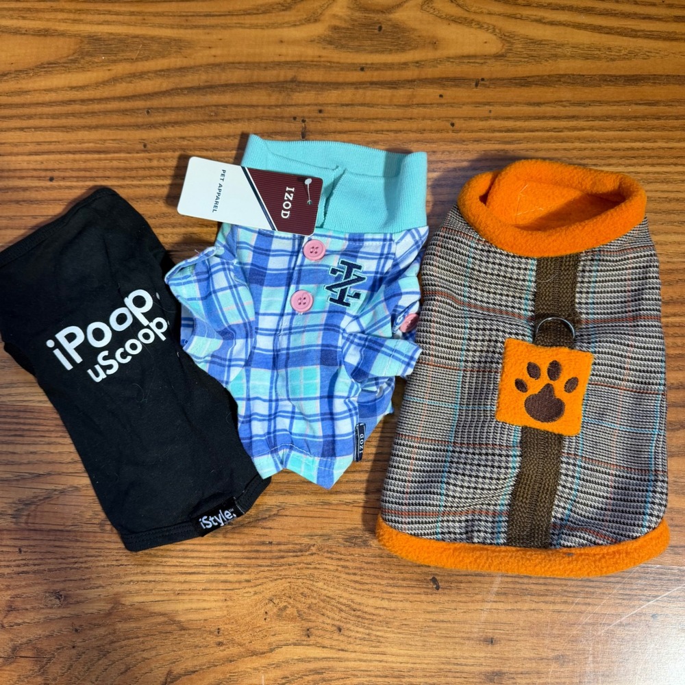 IZOD iStyle Small Pet Apparel Bundle Plaid Polo Fleece Vest Graphic Tank 3pc